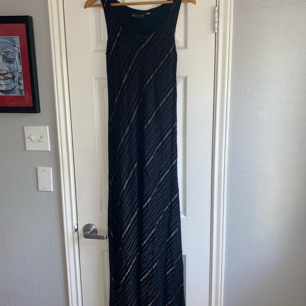 Black and Gold Striped Maxi Dress vintage Benjamin A made USA
